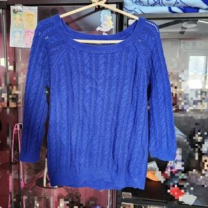 American Eagle Women's Blue 3/4 Sleeve Knit Sweater